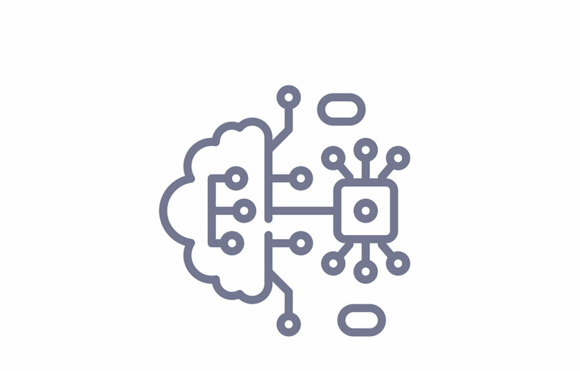 Symbol graphic of a networked brain-circuit representation - stands for digitalization, smart systems and AI-based processes in toolmaking at weba.