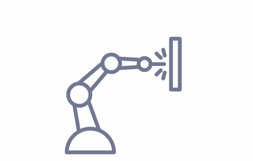 Symbol graphic of an industrial robot during welding - stands for the welding and joining technology at weba in cooperation with Gatzsch Schweißtechnik.