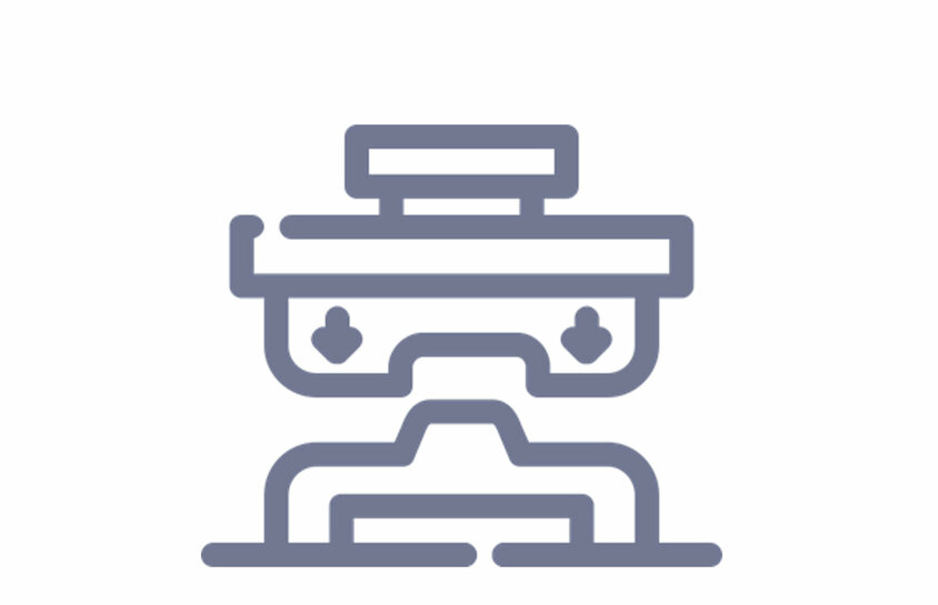 Symbol graphic of a forming tool with pressing movement - stands for the core competence of forming technology and toolmaking at weba.